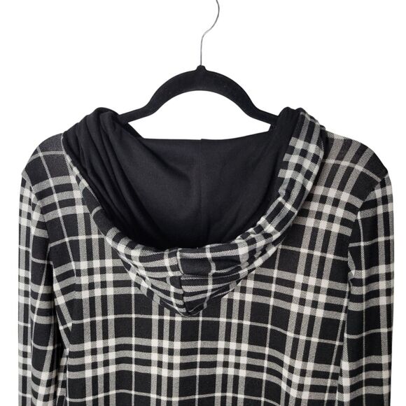 PINKMSTYLE Womens Sz M Black White Plaid Long Sleeve Hoodie Sweater - Picture 11 of 11